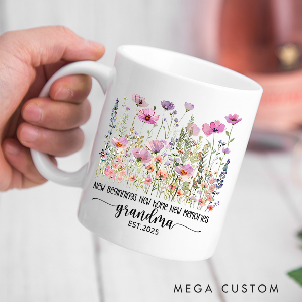 Personalized Wildflowers Grandma Mug New Beginning New Home New Memories Mug Gift for Grandma Mother's Day Gift Christmas Gift Housewarming Gift