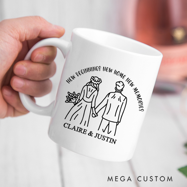 Personalized Mug Custom 11oz Newlyweds Mug New Home New Beginning New Memories Wedding Gift Housewarming Gift New Home Gift for Couple