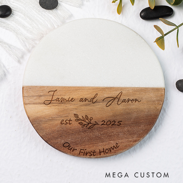 Personalized Marble and Wood Coaster Our First Home Coasters Wedding Housewarming Gift New Home Gift Coasters Anniversary Gift