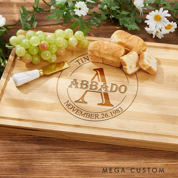 Personalized Cutting Board Wedding Housewarming Cutting Board Gift Custom Bamboo Charcuterie Board Real Estate Closing Gift Classic Monogram