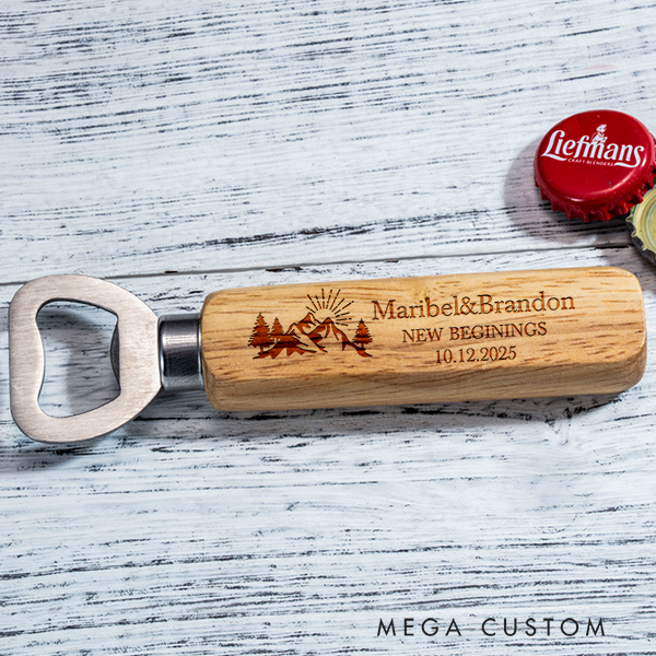 Personalized Wooden Bottle Opener Laser Engraved Bottle Opener New Beginning Wedding Housewarming Bride and Groom Gifts First Home Gift