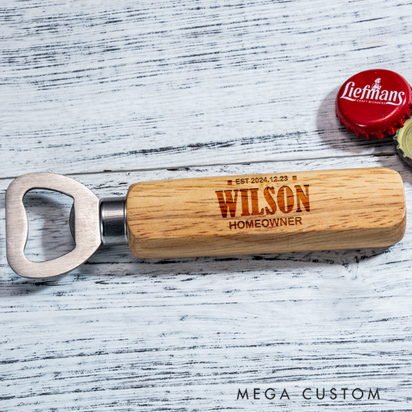 Personalized Engraved Wood Bottle Opener Custom Bottle Opener Housewarming Gift Fathers Day Birthday Christmas New Home Gift New Homeowner Gift 