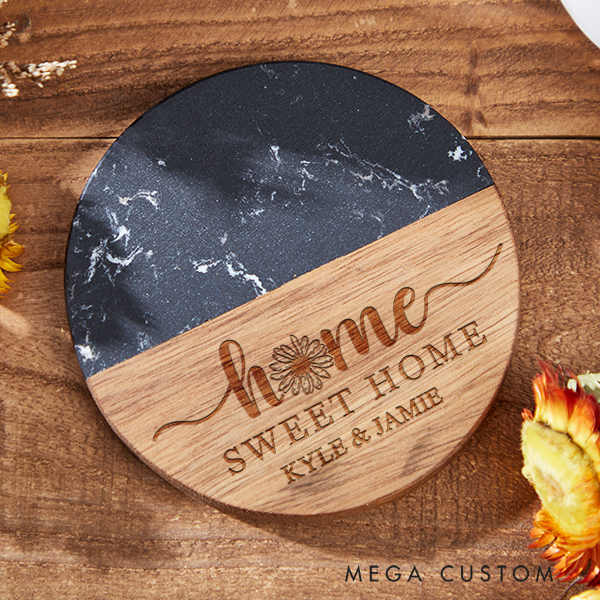 Personalized Family Coaster Custom Marble Wooden Coaster Housewarming Gifts Anniversary Gift for Couples New Home Gift Christmas Gifts Home Decor
