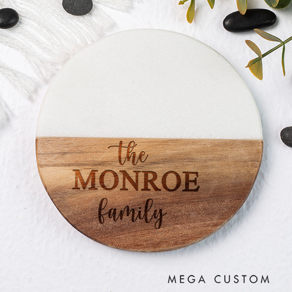 Personalized Classic Family Name Coaster Custom Marble Wooden Coaster Housewarming Gifts Anniversary Gift for Couples New Home Gift Christmas Gifts