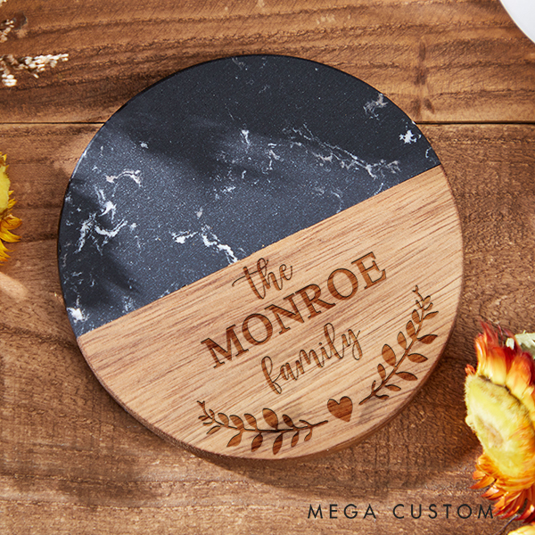 Personalized Family Coaster Custom Marble Wooden Coaster Housewarming Gifts Anniversary Gift for Couples New Home Gift Christmas Gifts Home Decor