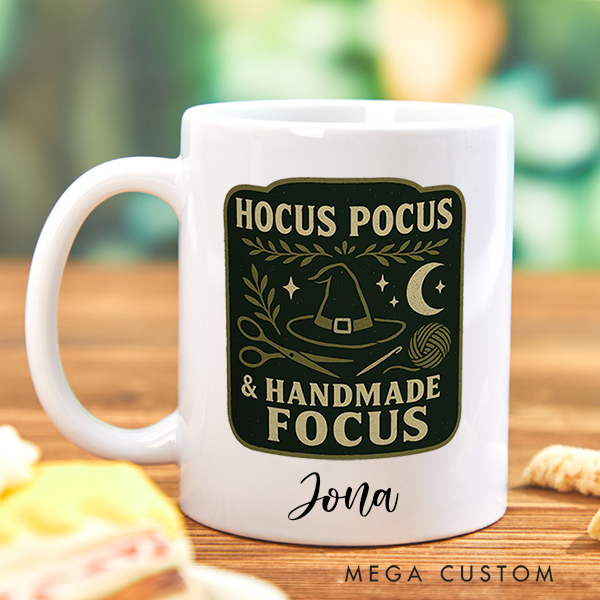 Personalized Hocus Pocus and Handmade Focus Mug for Crocheting Lovers Halloween Gift for Crafters
