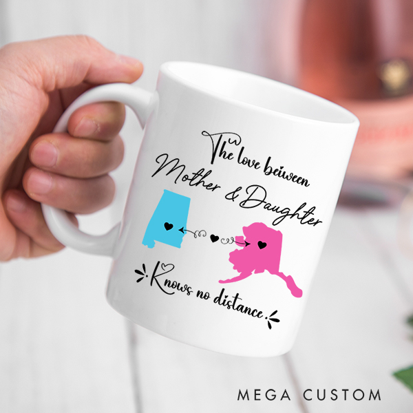 Personalized Mother Daughter Long Distance State Mug Hearts Over Cities Moving Away Gift For Mom and Daughter Mother Daughter Gift Housewarming Gift