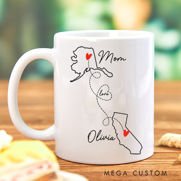 Personalized Mother Daughter Long Distance State Mug Hearts Over Cities Daughter Gift Housewarming Gift Moving Away Gift For Mom and Daughter Mother