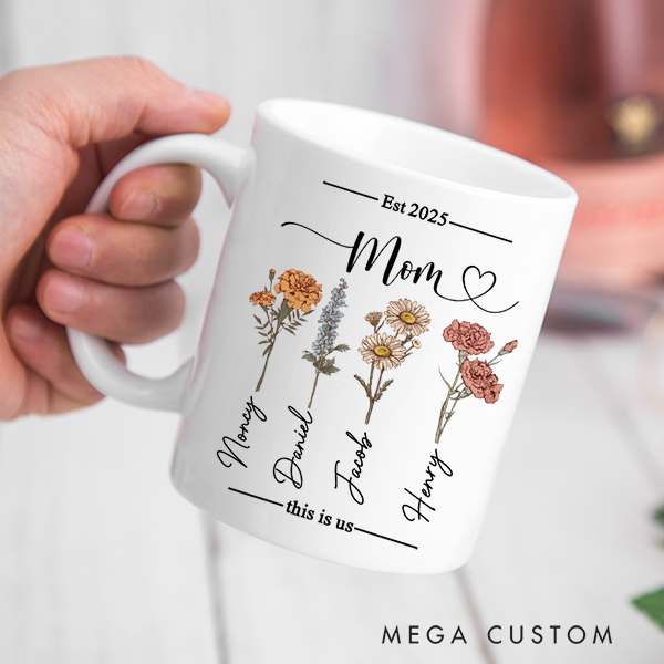 Personalized Mom Garden Mug Custom Birth Flower Mug Gift  for Mom Mother's Day Gift Christmas Gifts for Her Moving Away Gift Housewarming Gift