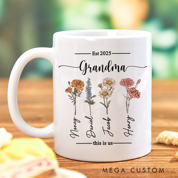 Personalized Grandma Garden Mug Custom Birth Flower Mug Gift  for Grandma Mother's Day Gift Christmas Gift Housewarming Gift New Home Gift for Nana