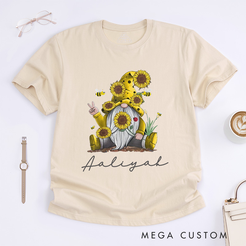 Personalized Sunflower Gnome Classic T-Shirts Bee Gnome Shirt Gardening Lovers Custom Tee