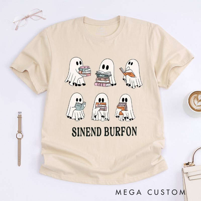 Personalized Cute Ghost Reading Book Halloween Classic T-Shirts Ghost Reading Book Girly Shirt Gift Trendy Bookworm Gifts