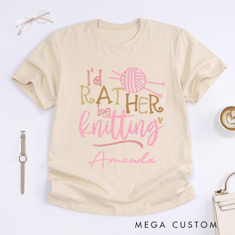 Personalized Knitting Lover Classic T-Shirts Love to Knit I'd Rather Be Knitter Shirt Cute Lover Tee