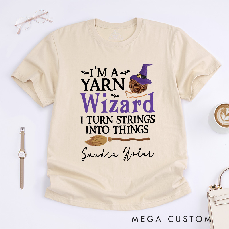 Personalized I'm a Yarn Wizard Classic T-Shirts Knit Gift Knitting Gifts Knitter Tee