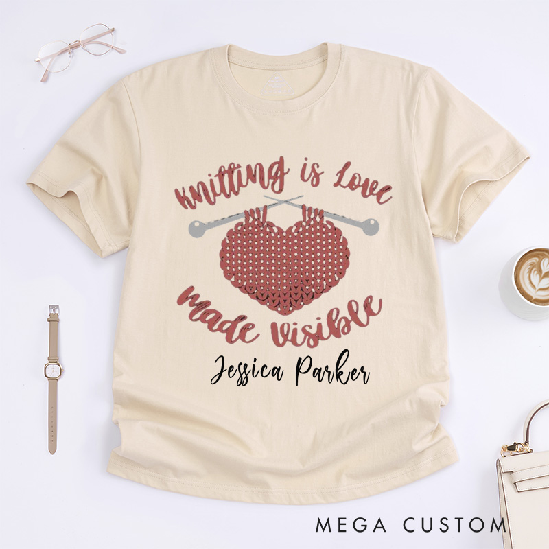 Personalized Knitting Classic T-Shirts Knitter Gift Love to Knit Custom Tee