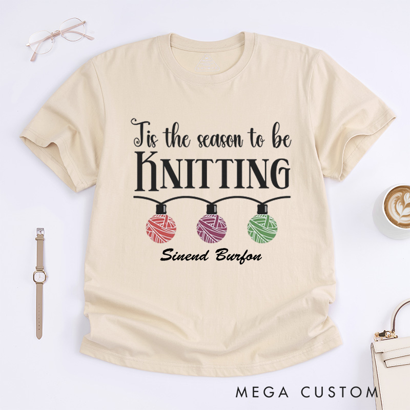 Personalized Christmas Knitting Classic T-Shirts Gift for Family Knitters Xmas Gift Shirt Knit Tee