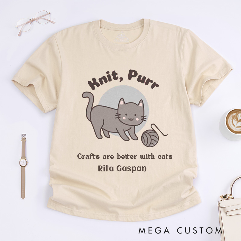 Personalized Funny Knitter Cat Classic T-Shirts Knitting T-Shirt Crafting Shirt Knitter Shirts Crafter Tee