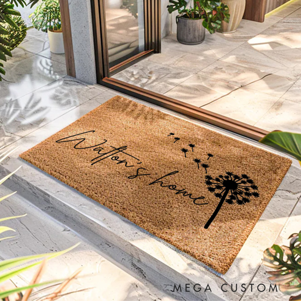 Personalized Doormat Custom Dandelion Themed Door Mat New Home Gift Housewarming Wedding Gift for Couples Home Sweet Home Doormat Christmas Gift