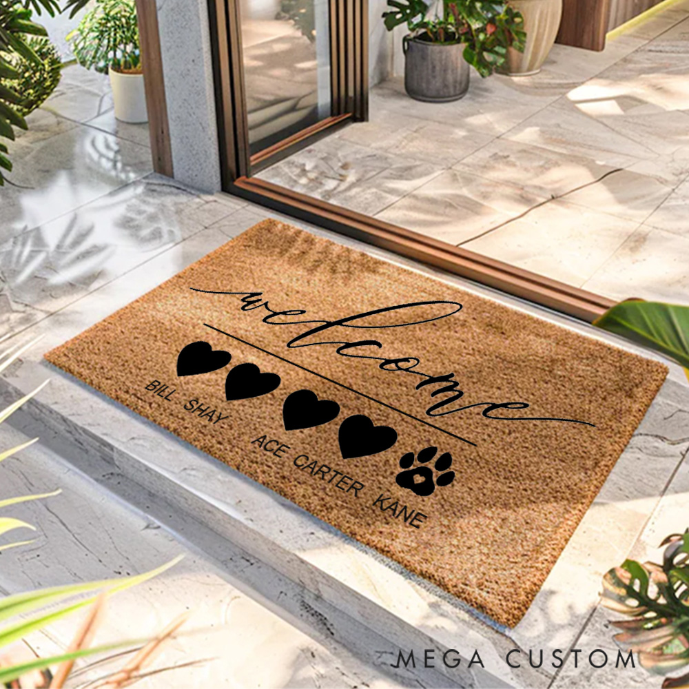 Personalized Welcome Doormat Custom Heart And Paw Doormat A Warm Housewarming Gift for Families And Their Furry Friends First Home Gift Christmas Gift