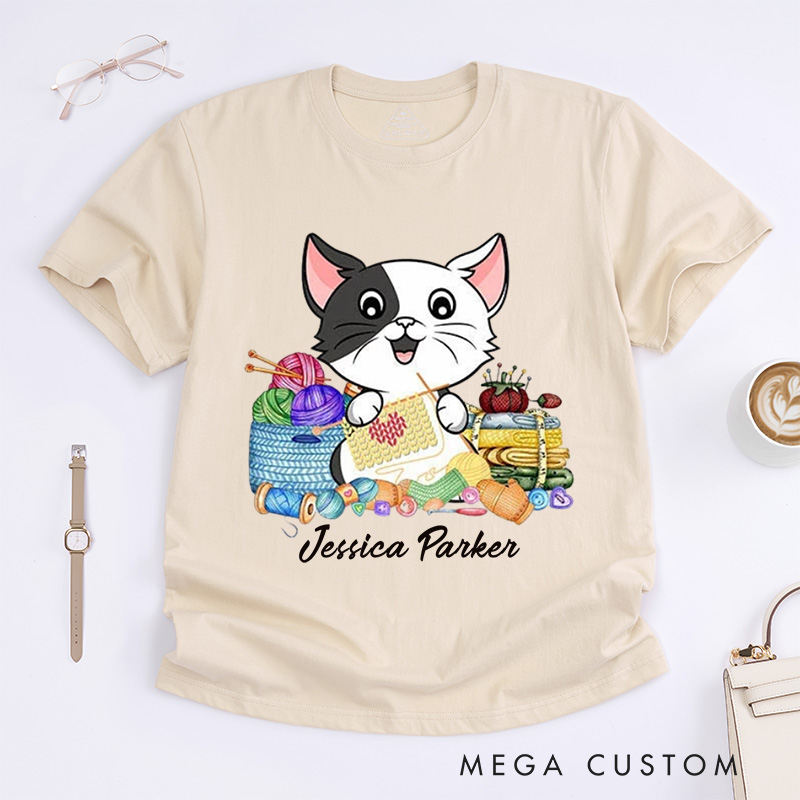 Personalized I Love Knitting And Cat Classic T-Shirts Knit Gift Knitting Gift Knitter Gift Love To Knit Love Knitting Knit Lover