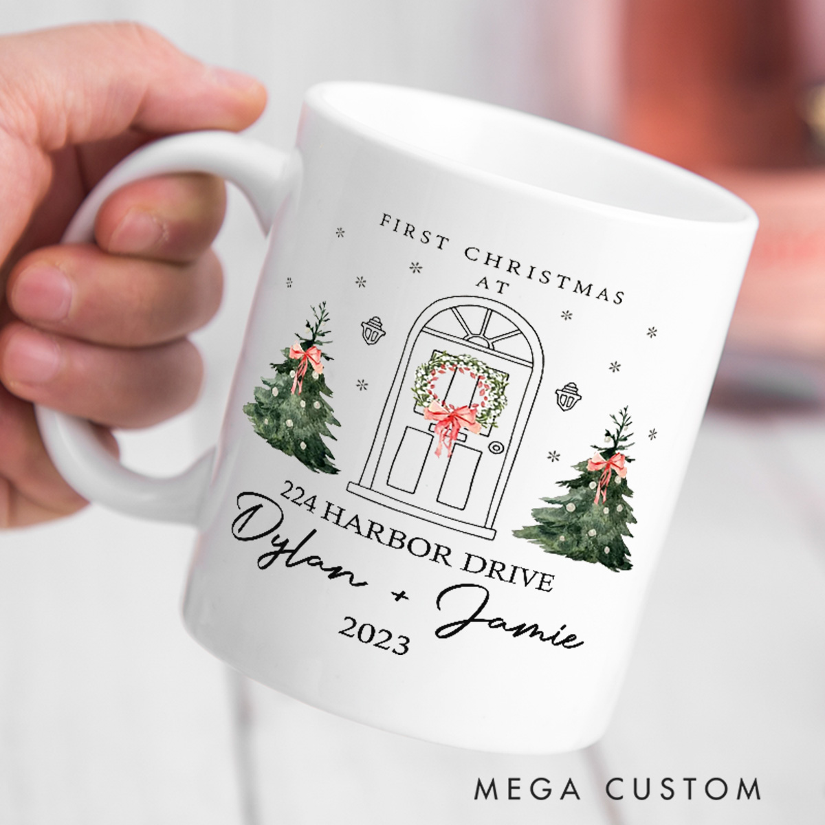 Personalized Couple Mug Custom First Christmas Mug Holiday Coffee Mug Christmas Stocking Stuffer Christmas Decor and Tree Mug Housewarming Gifts