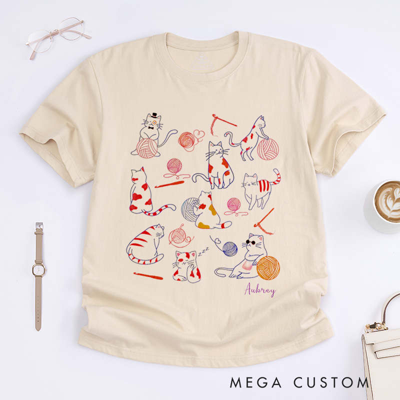 Personalized Crochet and Cats Classic T-Shirts Crochet All Day Tee Gift For Cat Lover Crochetier Funny Crochet Gift Mother‘s Day Gift Crochet Tshirt