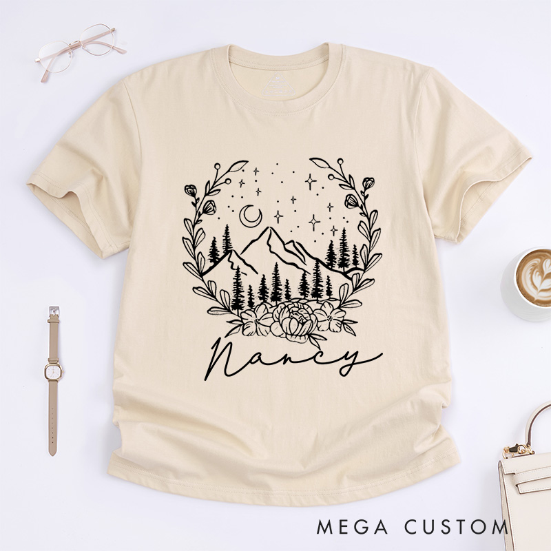 Personalized Mountain Classic T-Shirts Travel Shirt Nature T-Shirt Hiking Tee Graphic Shirts for Women Traveling Lovers