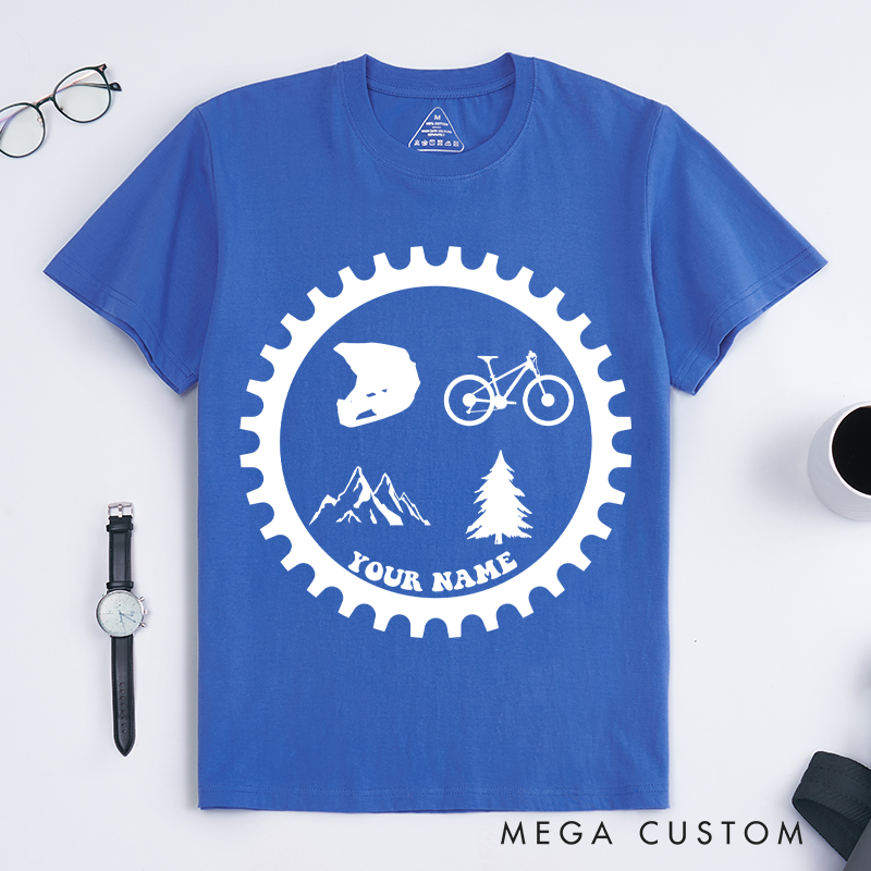 Personalized Mountain Biking Adventure T-Shirt with Mountain Helmet Bike Tree Graphics for Outdoor Adventures Riding Cycling Biking Enthusiasts