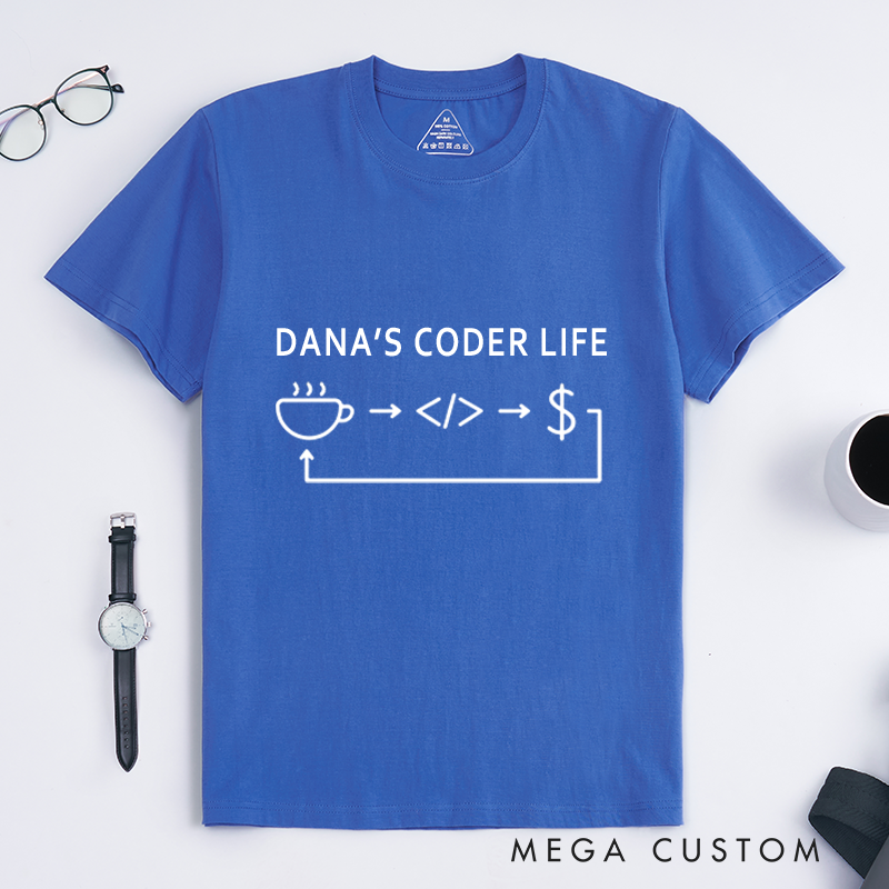 Personalized Life Of A Coder T-Shirt Developers Technology Enthusiasts Coffee Code Cash Shirt Gift Geek Nerd Programmer