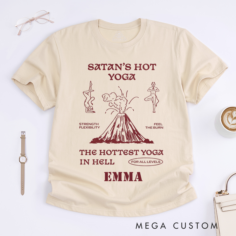 Personalized Satan Hot Yoga Doodle Style T-Shirt Strength Flexibility Yoga T-Shirt Funny Yoga Gift T-Shirt Yoga Lover T-Shirt