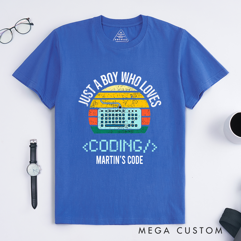 Personalized Just A Boy Who Loves Coding Computer T-Shirt Technology Programmer Enthusiasts Shirt Gift for Geek Nerd