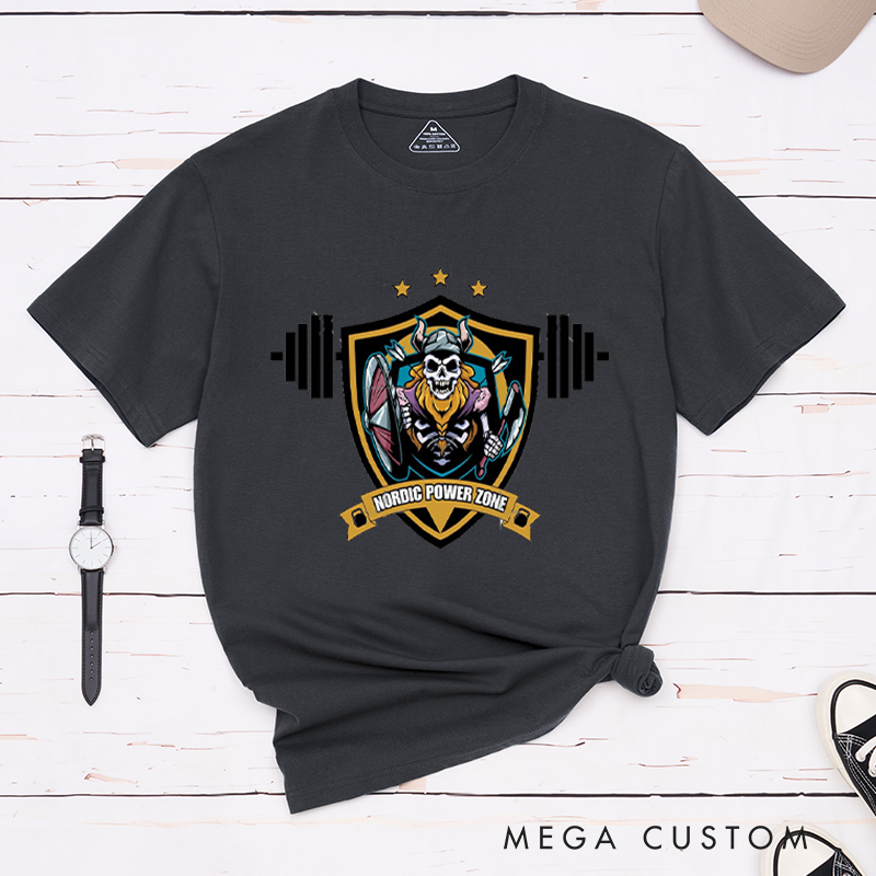 Personalized Nordic Power Zone T-Shirt with Legendary Warrior Graphic for Fitness Enthusiasts Bodybuilders and Gym Lovers