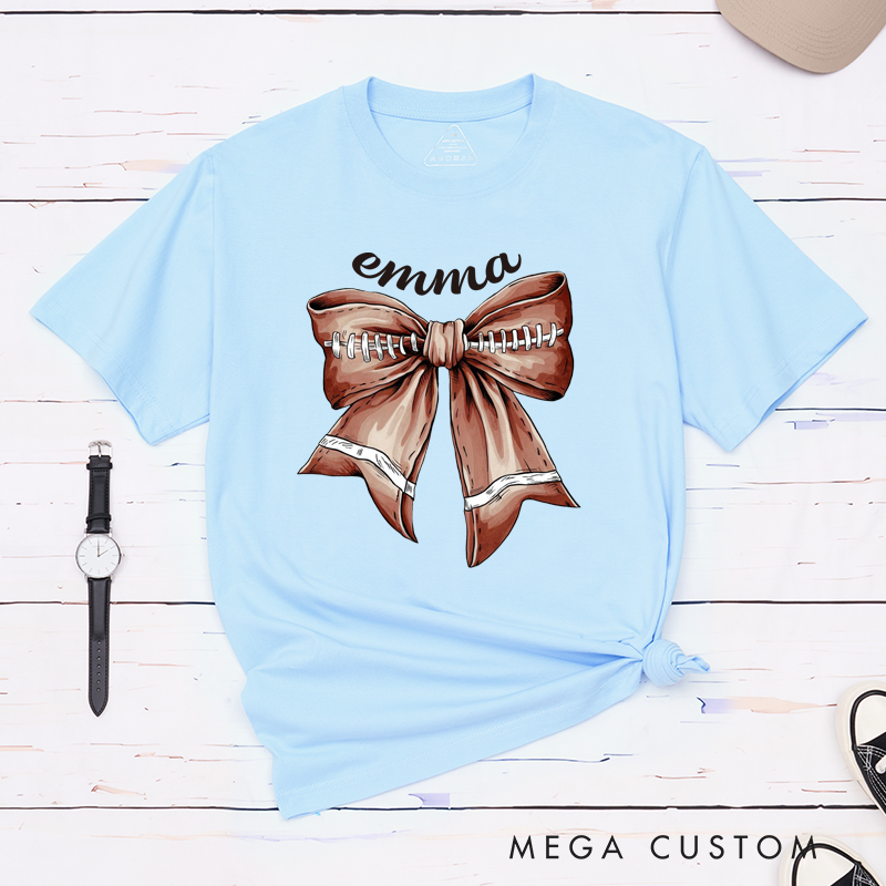 Personalized American Football and Rugby Bow T-Shirts with Custom Name for Her