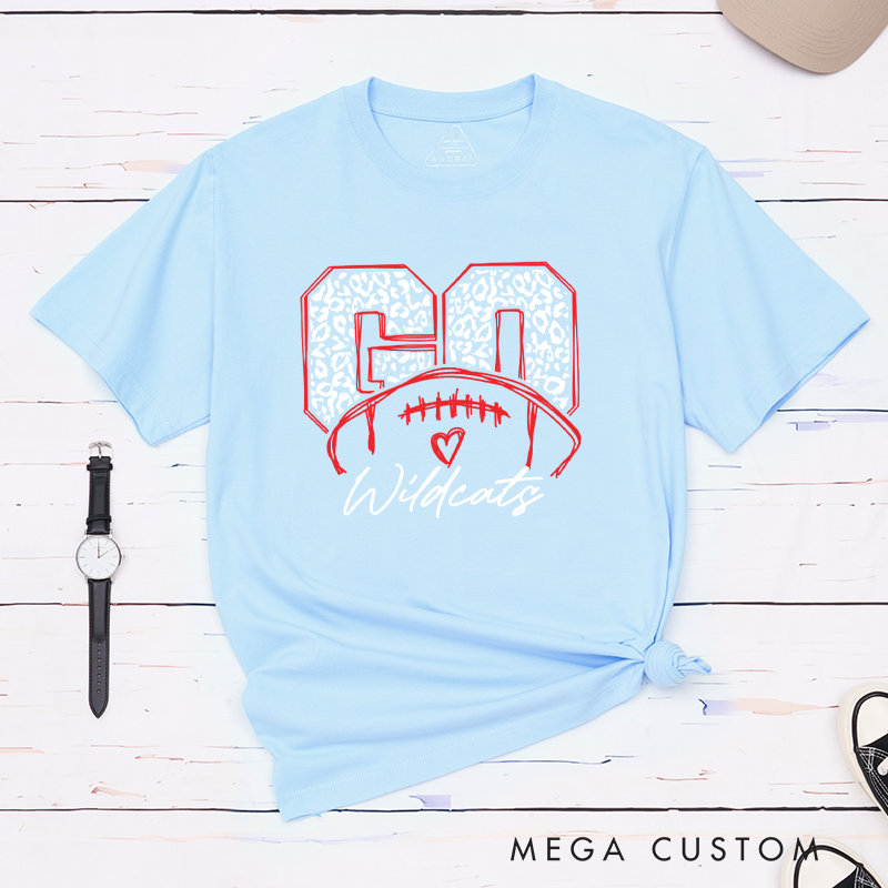 Personalized American Football and Rugby Leopard T-Shirts Featuring Custom Your Team Name on the Front