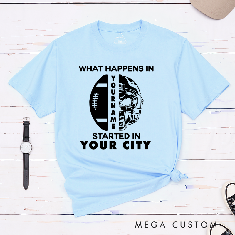 Personalized American Football Skull T-Shirts Featuring Custom Name and City - New Football Fan Shirt Gift