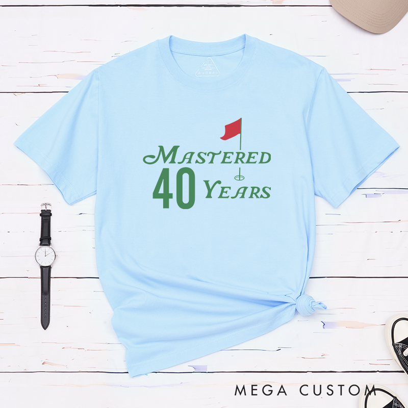 Personalized Mastered Age Years Golf Themed Milestone Celebration T-Shirt for Birthdays Anniversaries or Special Events