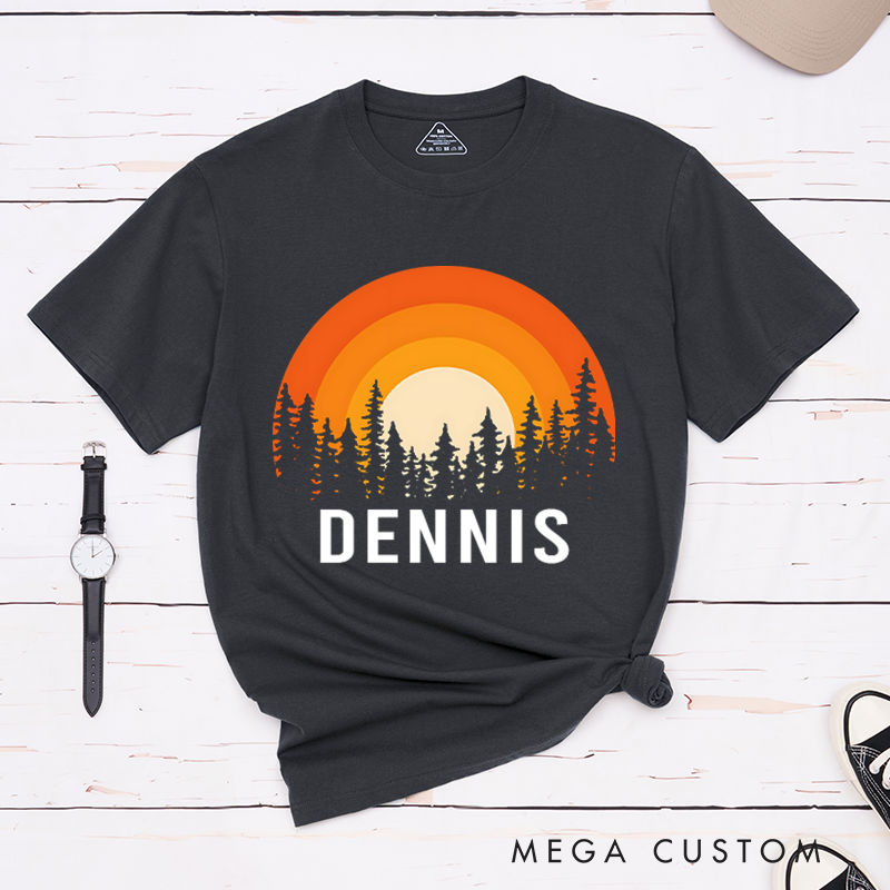 Personalized Sunset Over the Forest T-Shirt Adventure Is Calling Shirt Gift for Hiking Outdoors 
