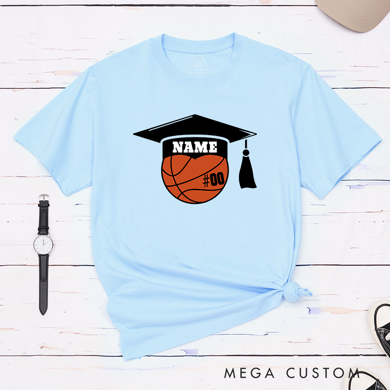 Personalized Basketball Graduation T-Shirt with Custom Name and Number – The Perfect Gift for Players, Fans, and Graduates to Celebrate Their Big Day