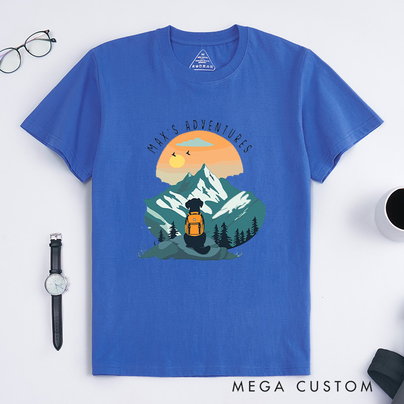 Personalized Adventure Buddy Dog Hiking T-Shirt Camping Mountain T-Shirt for Nature Traveling Outdoors Lover Gift