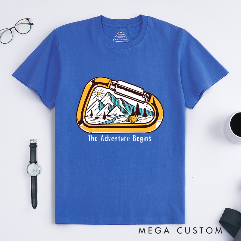 Personalized Carabiner HikingT-Shirt Adventure Hiking Camping Mountain T-Shirt for Nature Traveling Outdoors Lover Gift