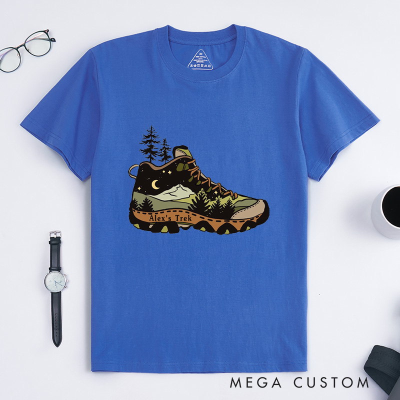 Personalized Hiking Boot T-Shirt Adventure Camping Mountain Backpacking T-Shirt for Nature Travelers Outdoors Lover Gift
