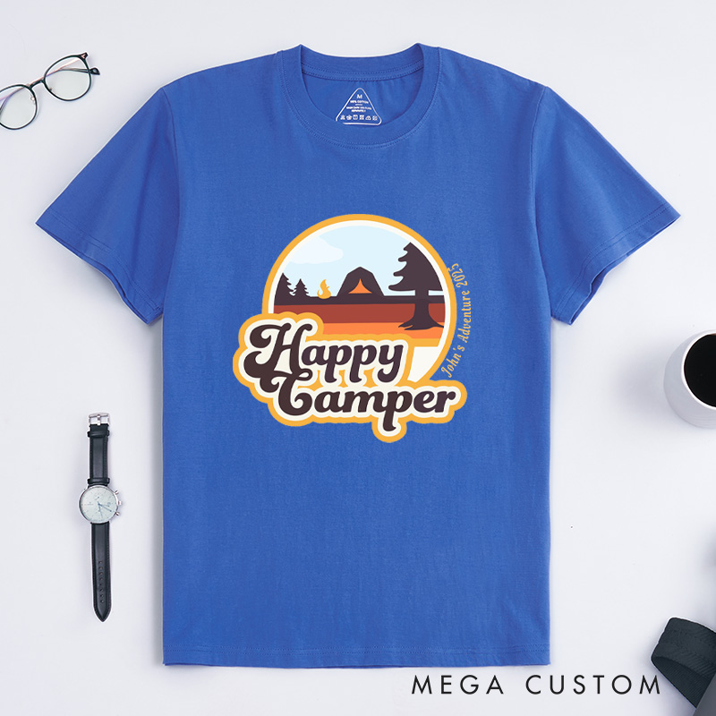 Personalized Happy Camper T-Shirt Hiking Camping Adventure T-Shirt for Nature Travelers Outdoors Lover Gift