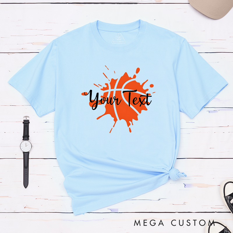 Personalized Basketball T-Shirt with Custom Text Bold Splash Design and Multiple Color Options for Fans Players and Teams