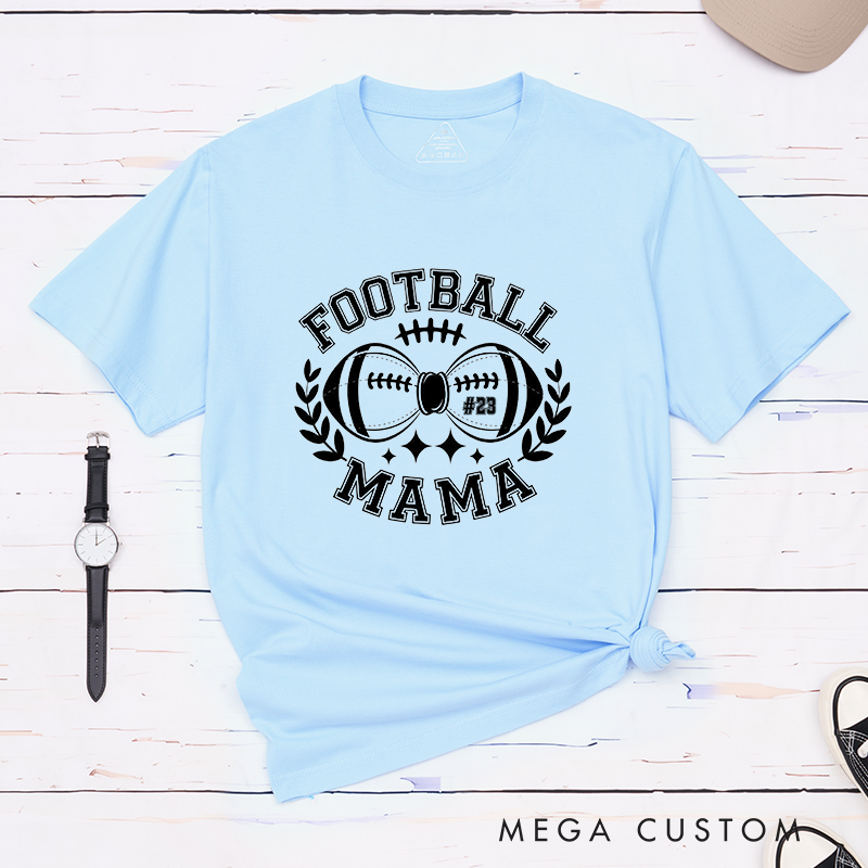 Personalized American Football Mom T-Shirts Featuring Custom Number for Game Day Pride