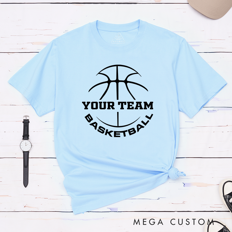 Personalized Basketball T-Shirt Design Featuring Minimalist Basketball Outline Customizable Team Name