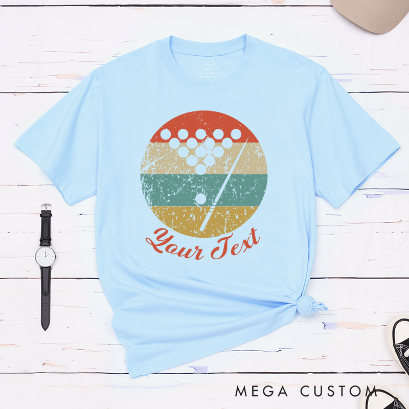 Personalized Billiards, Pool, and Snooker Vintage Retro T-Shirts with Custom Text on the Front