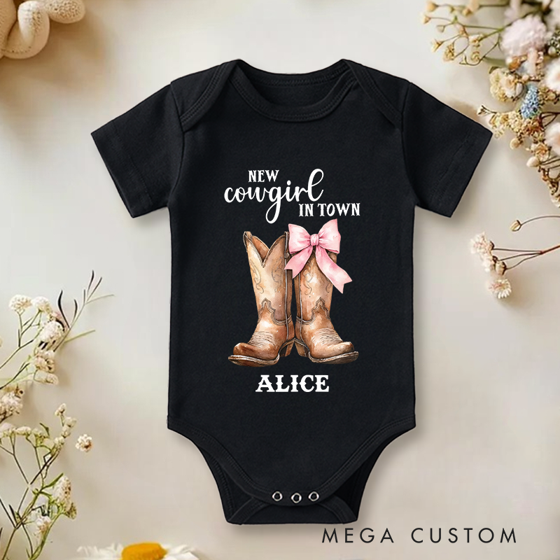 Personalized New Cowgirl In Town Baby Bodysuit Baby Shower Gift Newborn Gift