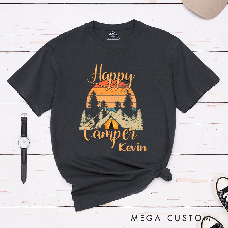 Personalized Happy Camper Hiking Travel T-Shirt Camping Life Nature Lover shirt Gift for Outdoors Adventure