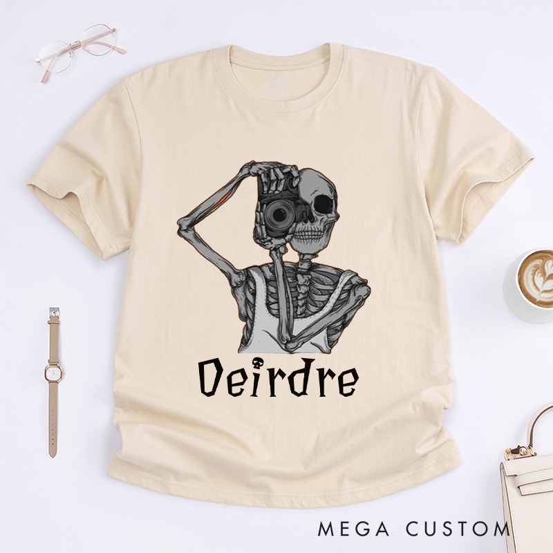 Personalized Skeleton Take Photos Classic T-Shirts Skeleton Shirt Funny Skeleton Tee Gifts For Those Who Love To Travel And Record