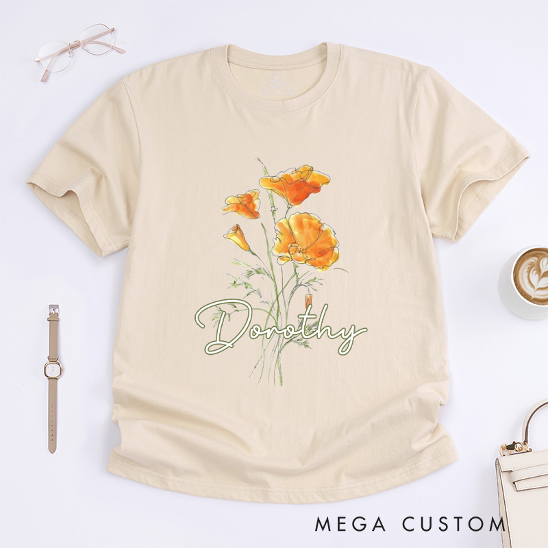 Personalized Golden Poppy Classic T-Shirts Wildflower Shirt Plant Lover Shirt Botanical Shirt California Poppy T shirt Gardening Lover Gift